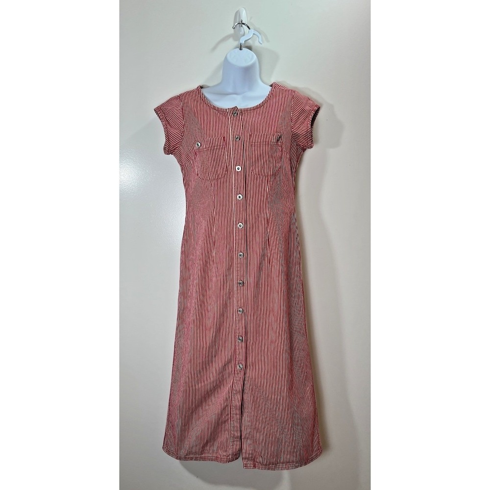 Isabella Bird Womens Denim Midi Dress S 4 P Railroad Stripes Preppy Americana